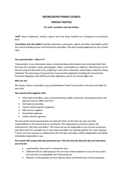 MPC Privacy Notice for staff Cllrs etc