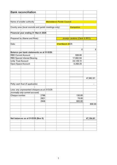 2025 Bank Reconciliation