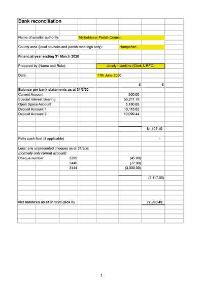 2020 Bank Reconciliation