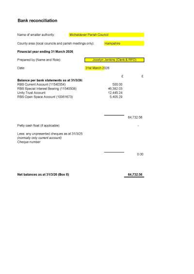 2026 Bank reconciliation to 310326
